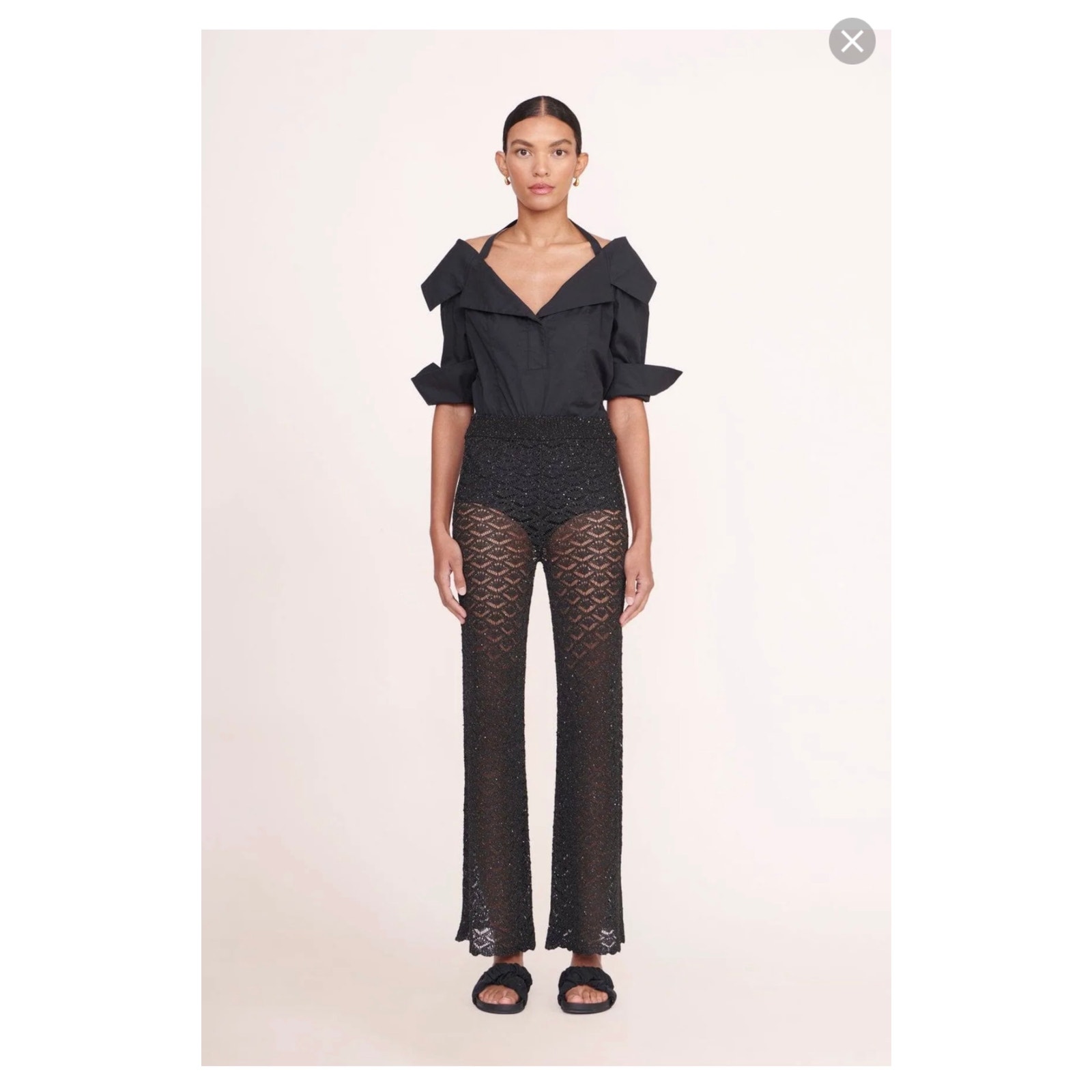 Staud Nwt Sequin-Embellished Crochet Knit Wide Leg “Adrianna” Pant